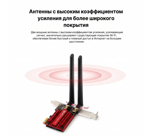 Сетевой адаптер Wi-Fi 6E Intel AX210NGW PCI-E с усиленными антеннами
